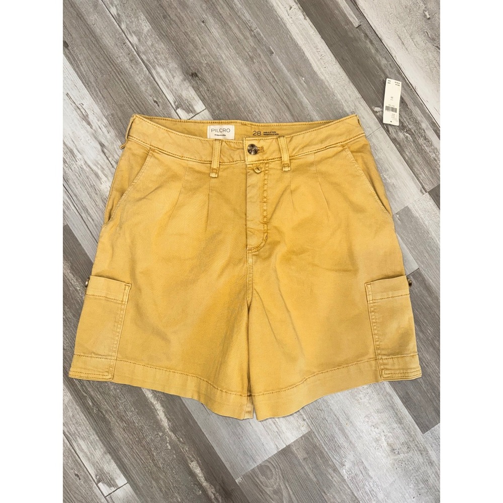 Pilcro Cargo Shorts Women 28 Mustard Yellow High Rise Pleated Utility New